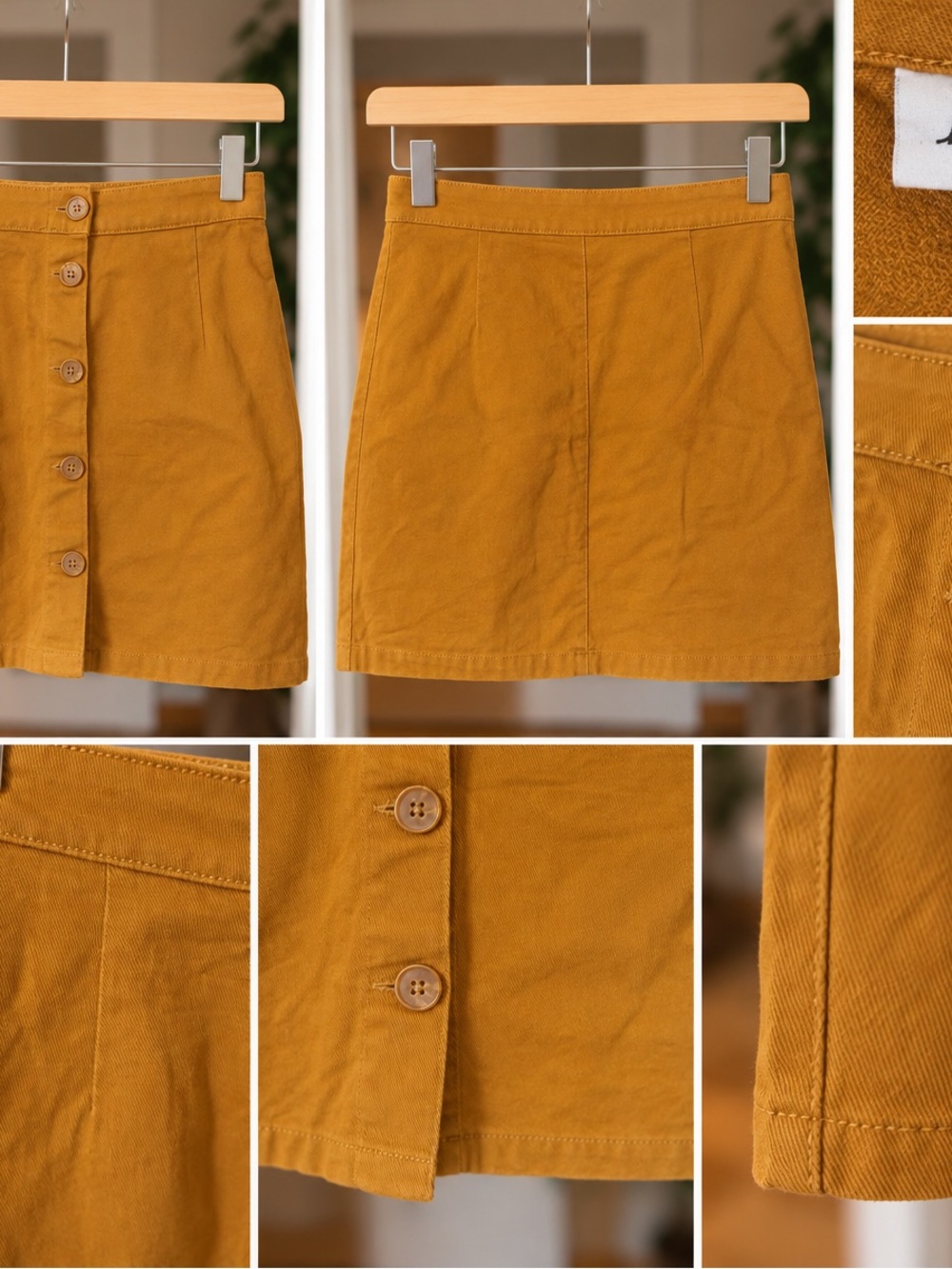 Monki Button-Front Mustard Mini Skirt